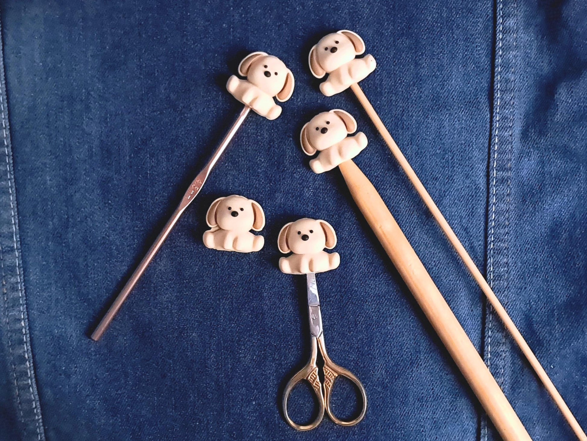 Cute Puppy Stitch Stopper, Floppy Ear Dog Scissor Tip Protector, Knitting Needle, Crochet Project Saver, WIP Bag Tool Notion Sewing