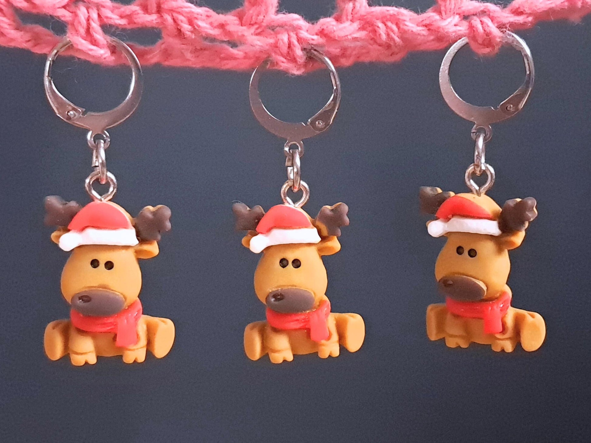 Reindeer In Santa Hat Stitch Marker