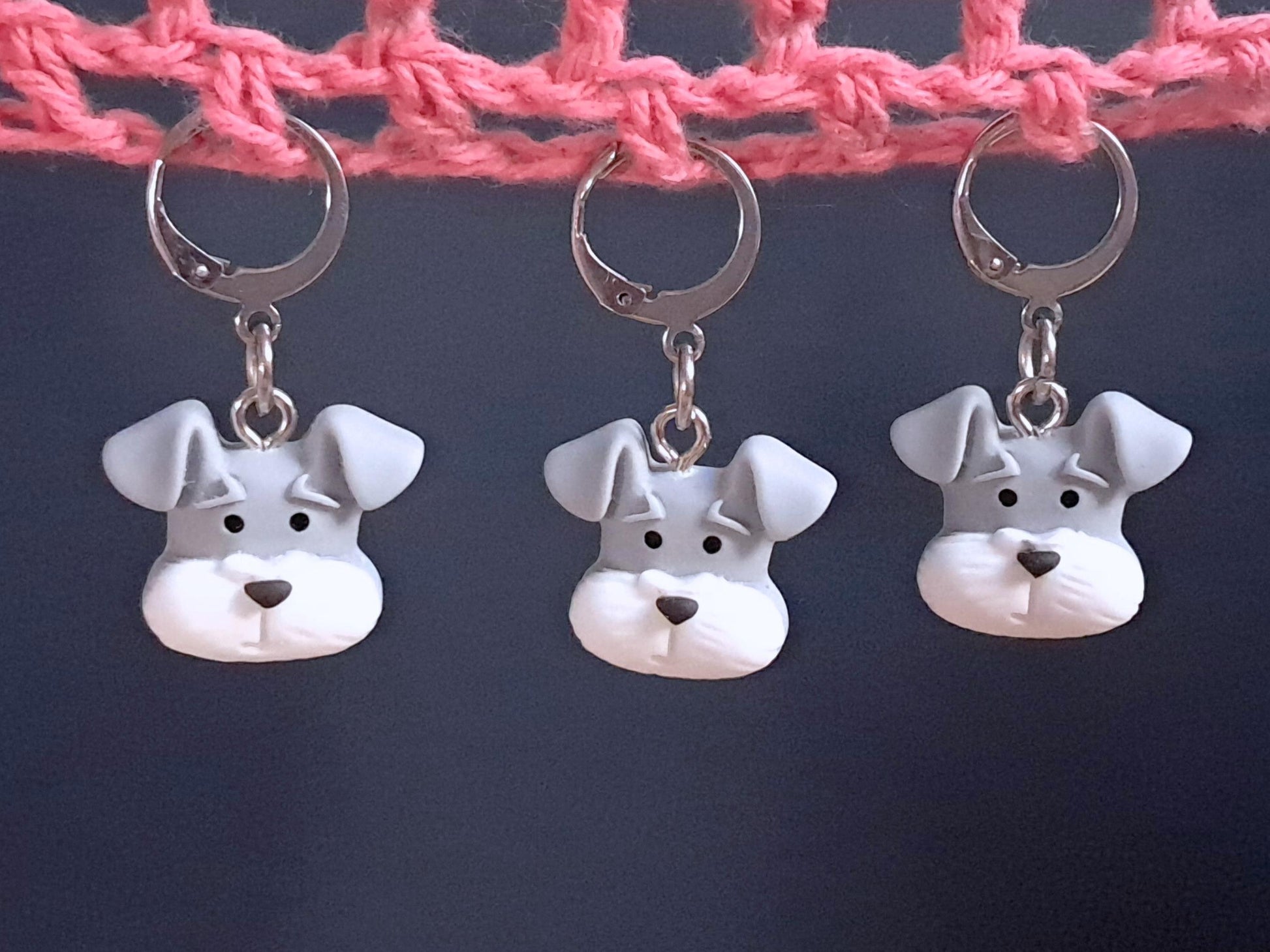 Grey Terrier Dog Stitch Marker, Silver Plated, Leverback, Snag Free Crochet Notion, Progress Keeper, Crochet Knitting Row Holder Gift