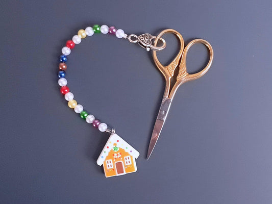 Gingerbread House Scissor Fob with Protection Bead
