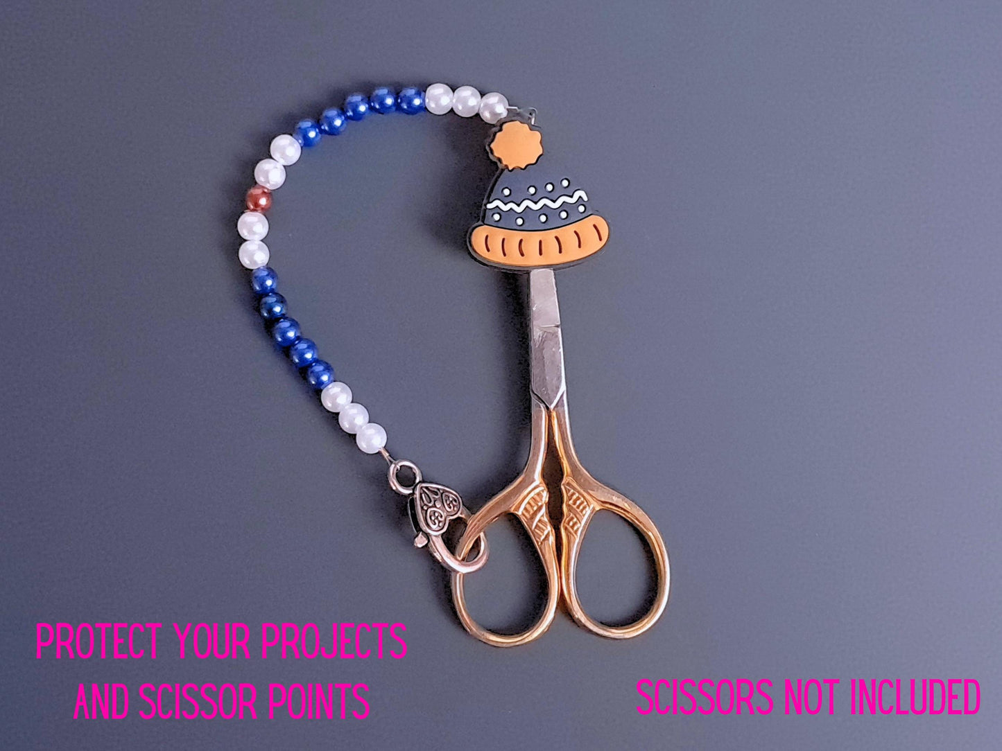 Bobble Hat Beaded Scissor Fob with Protection Bead