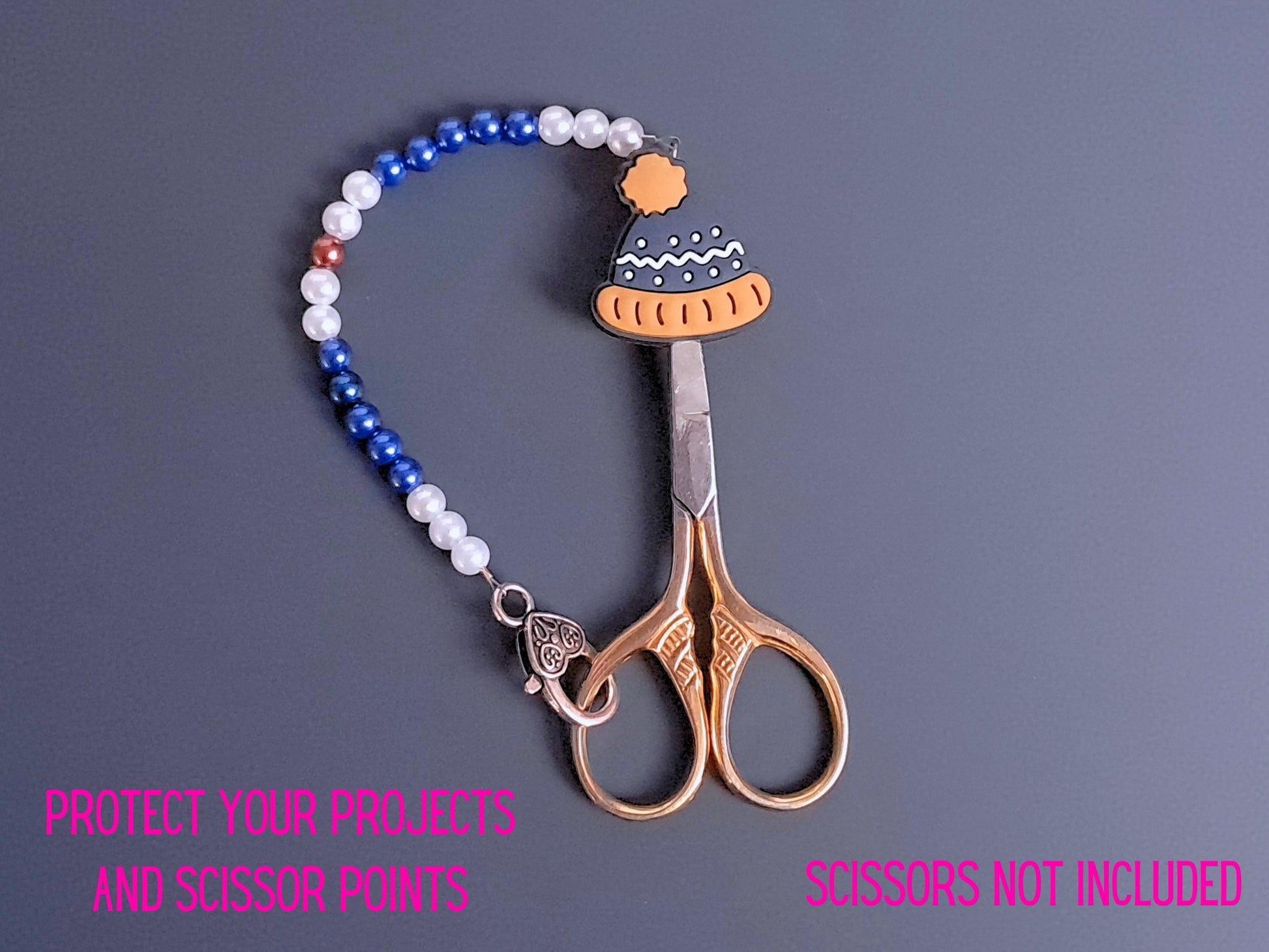 Bobble Hat Beaded Scissor Fob with Protection Bead