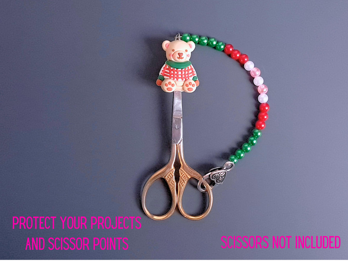 Christmas Jumper Teddy Scissor Fob and Protection Bead
