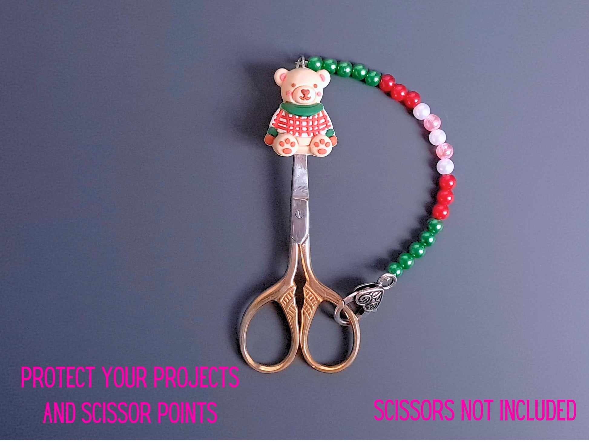Christmas Jumper Teddy Scissor Fob and Protection Bead