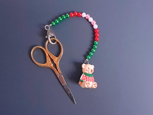 Christmas Jumper Teddy Scissor Fob and Protection Bead