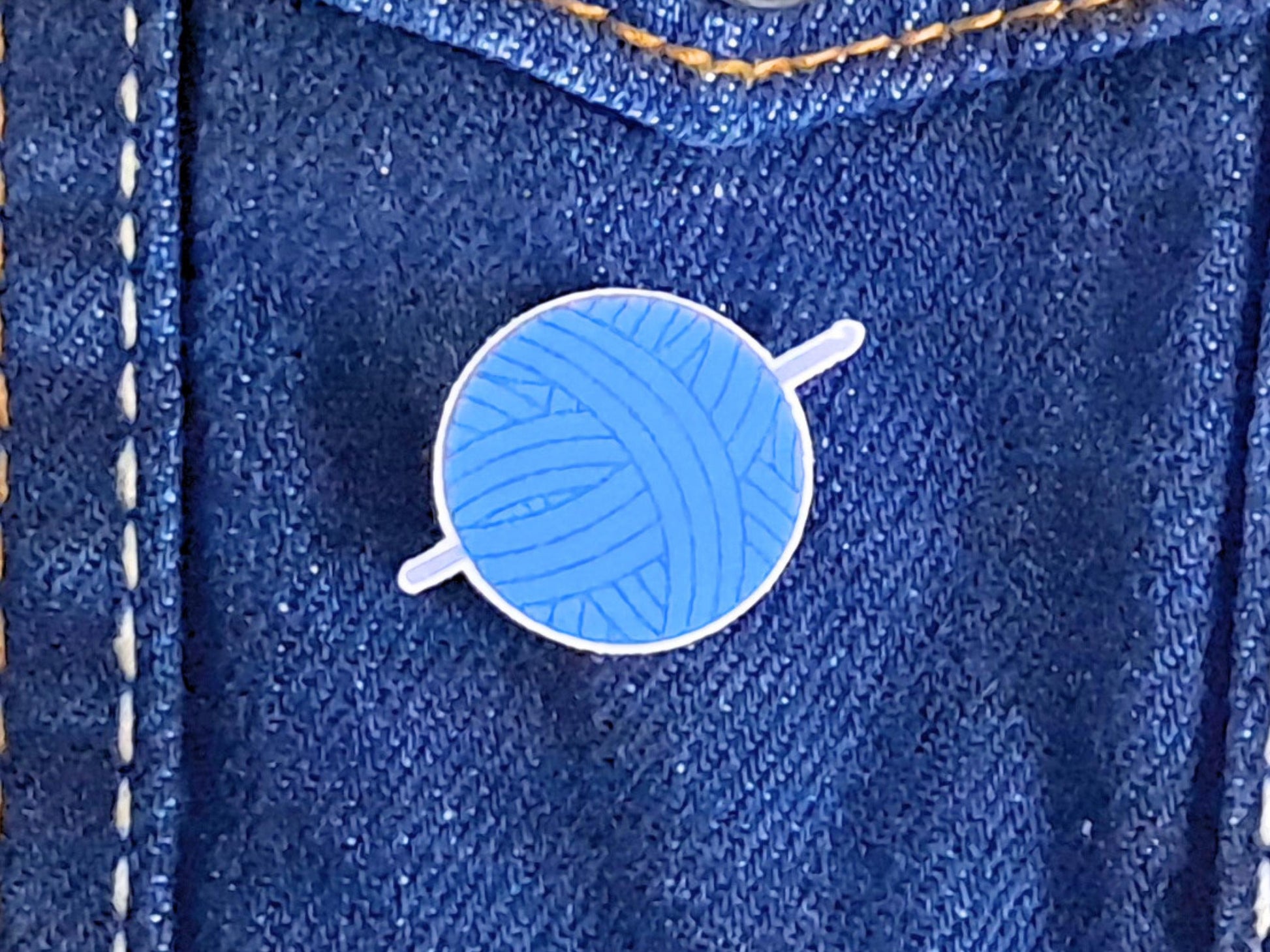 Hook And Yarn Pin Badge, Crocheter WIP Bag Accessory, Blue Crafter Brooch, Fibre Artist Button, Knitter Gift