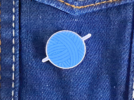 Hook And Yarn Pin Badge, Crocheter WIP Bag Accessory, Blue Crafter Brooch, Fibre Artist Button, Knitter Gift