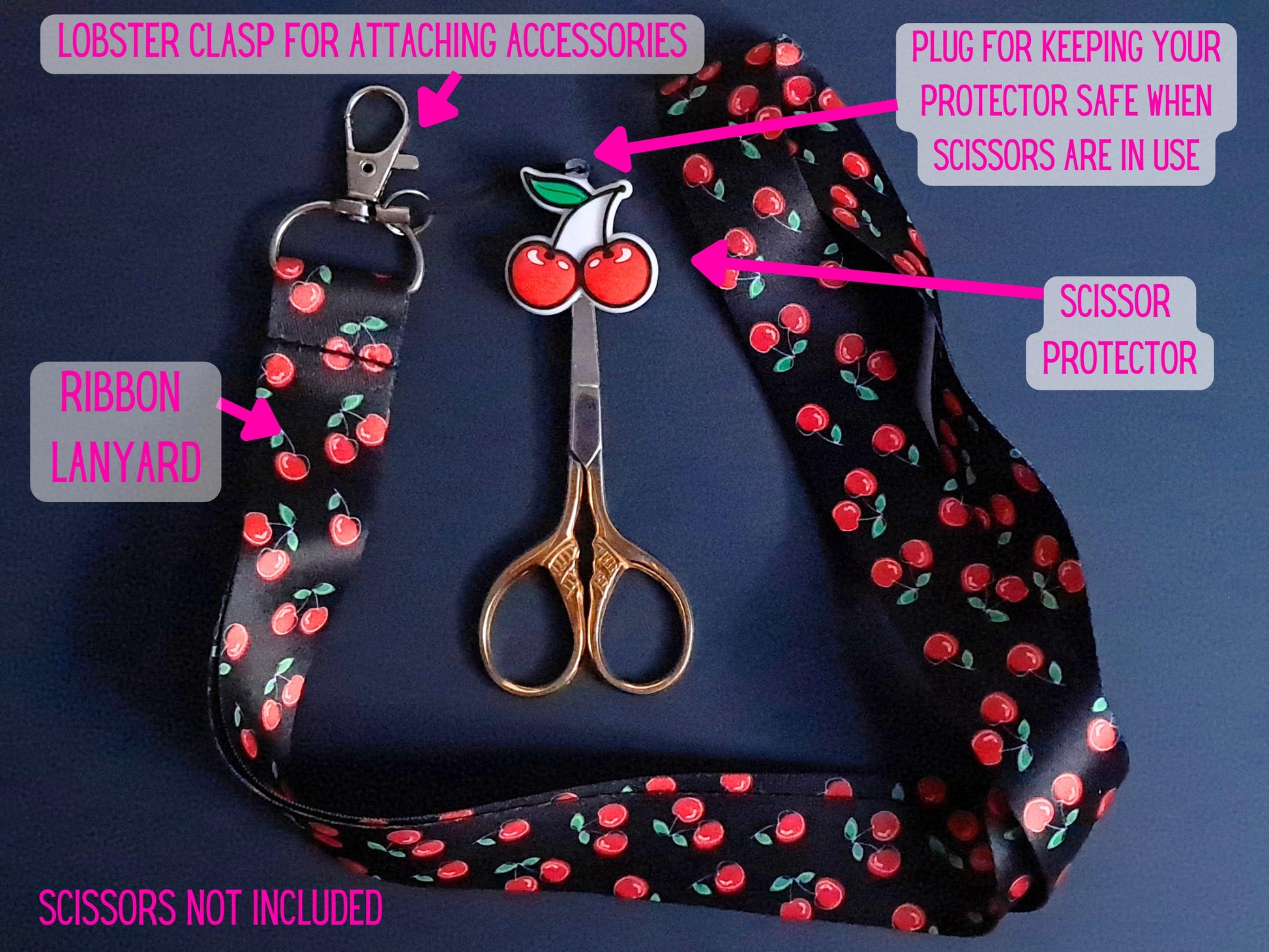 Cherry Lanyard Scissor Protector Set, Crochet Knitting Embroidery Quilting Sewing Accessory Supplies, Crafter Gift Set, Lobster Clasp
