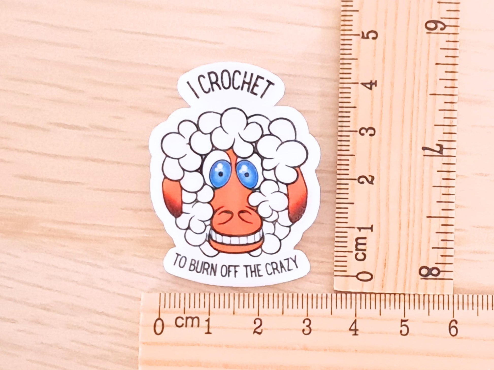Funny Crochet Pin Badge, "I Crochet to Burn Off the Crazy", Sheep Yarn Lover Gift, Crocheter WIP Bag Accessory, Craft Humour Brooch
