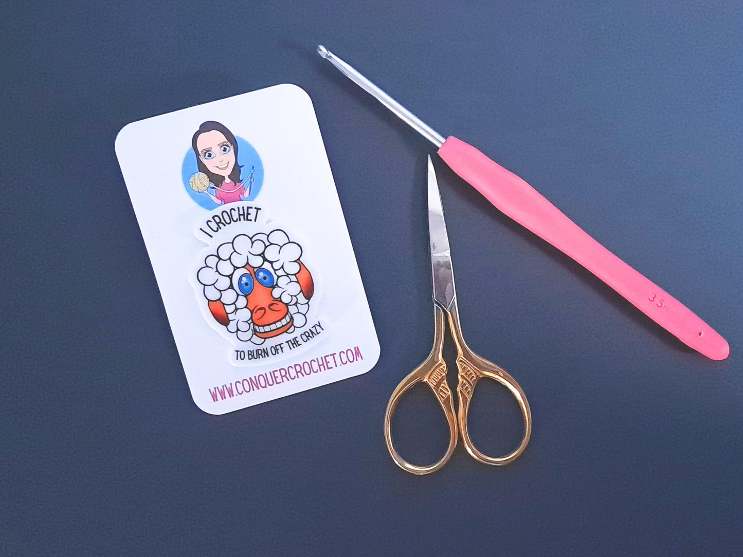 Funny Crochet Pin Badge, "I Crochet to Burn Off the Crazy", Sheep Yarn Lover Gift, Crocheter WIP Bag Accessory, Craft Humour Brooch