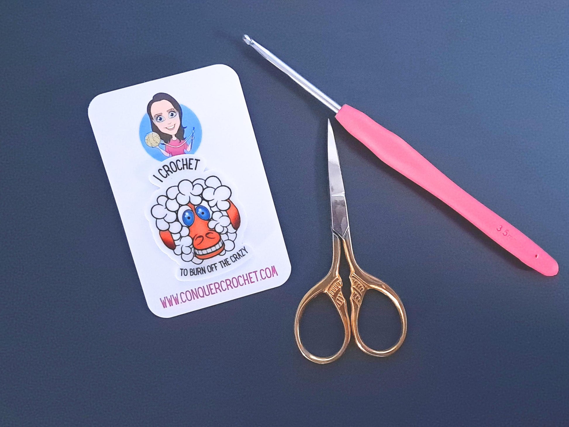 Funny Crochet Pin Badge, "I Crochet to Burn Off the Crazy", Sheep Yarn Lover Gift, Crocheter WIP Bag Accessory, Craft Humour Brooch