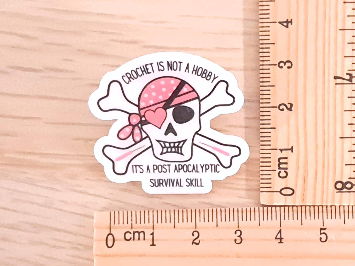 Funny Skull And Crossbones Crochet Pin Badge, Post Apocalyptic Skill Gift, Crocheter WIP Bag Accessory, Craft Humour Brooch Fibre Artist