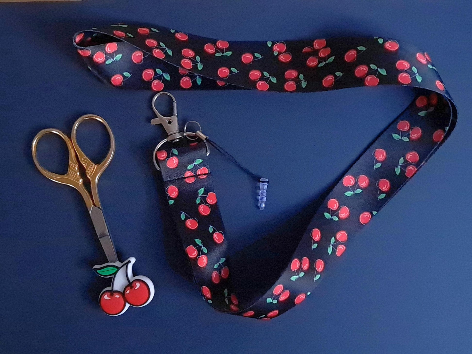 Cherry Lanyard Scissor Protector Set, Crochet Knitting Embroidery Quilting Sewing Accessory Supplies, Crafter Gift Set, Lobster Clasp