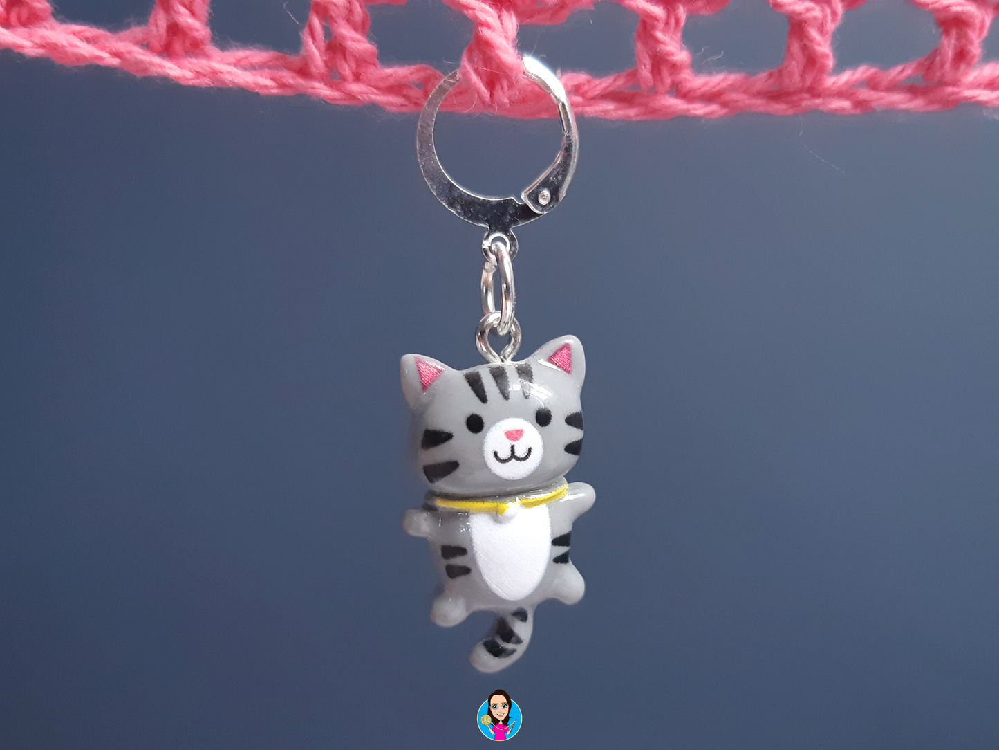 Grey Cat Kawaii Stitch Marker