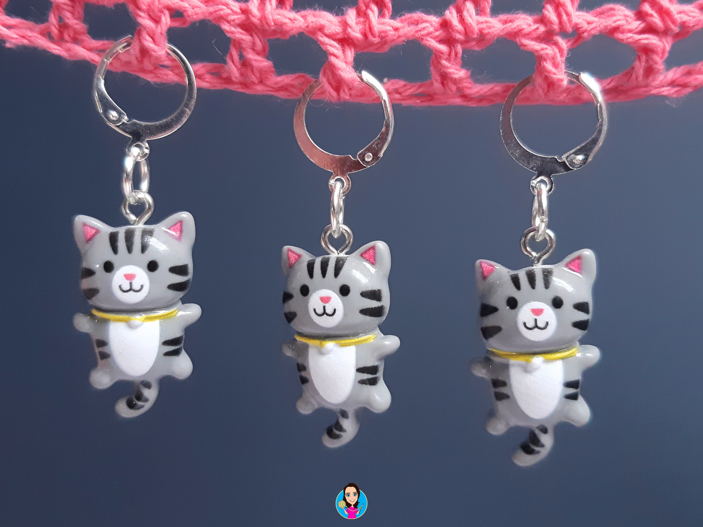 Grey Cat Kawaii Stitch Marker