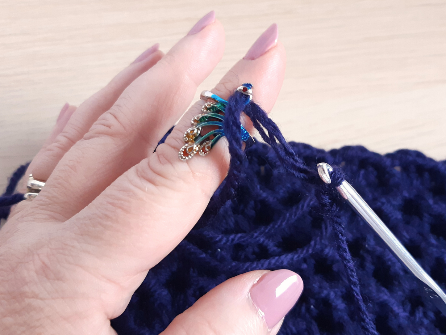 Painted Peacock Yarn Tension Ring