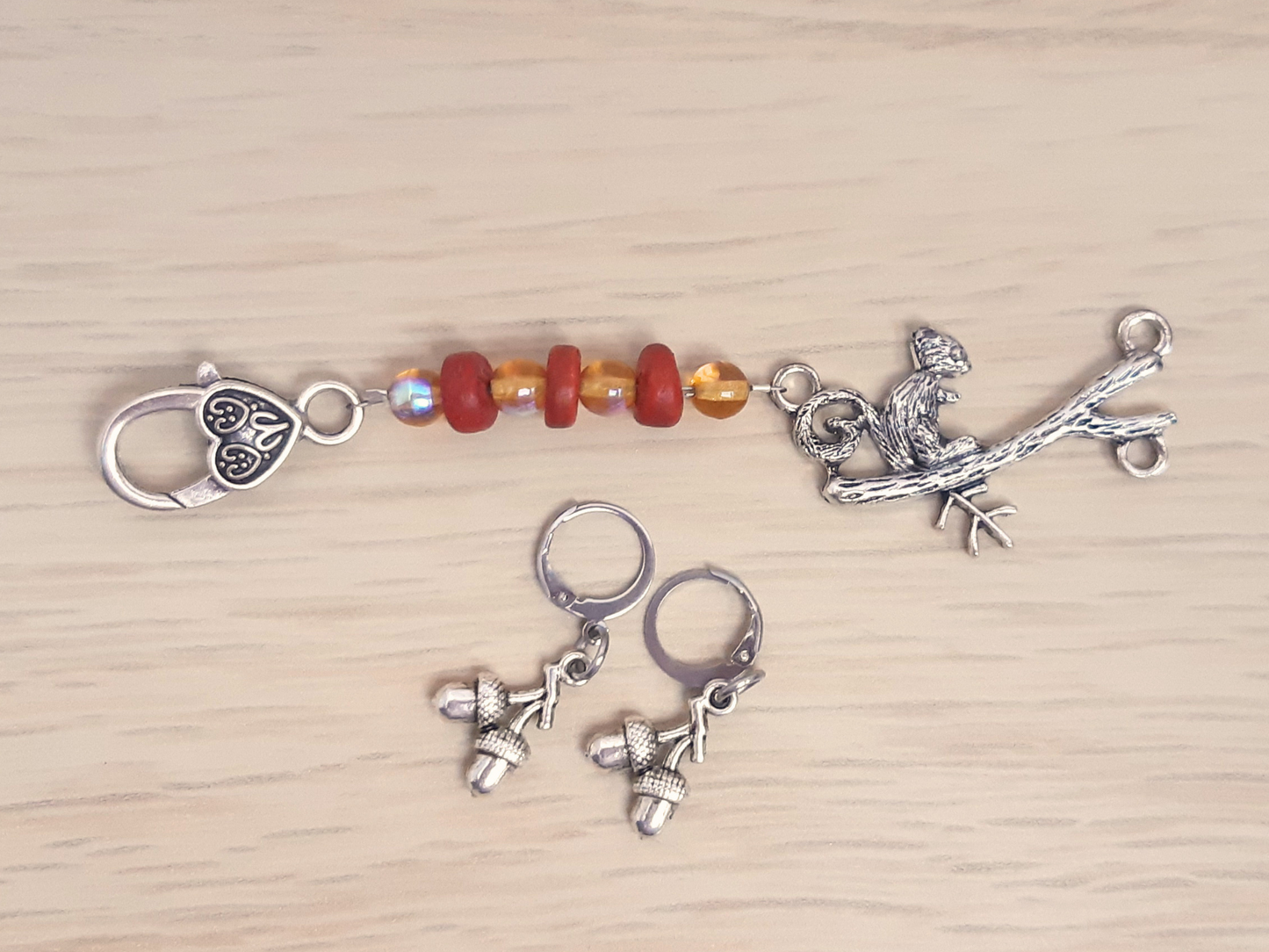 Squirrel Scissor Fob and Stitch Markers Set