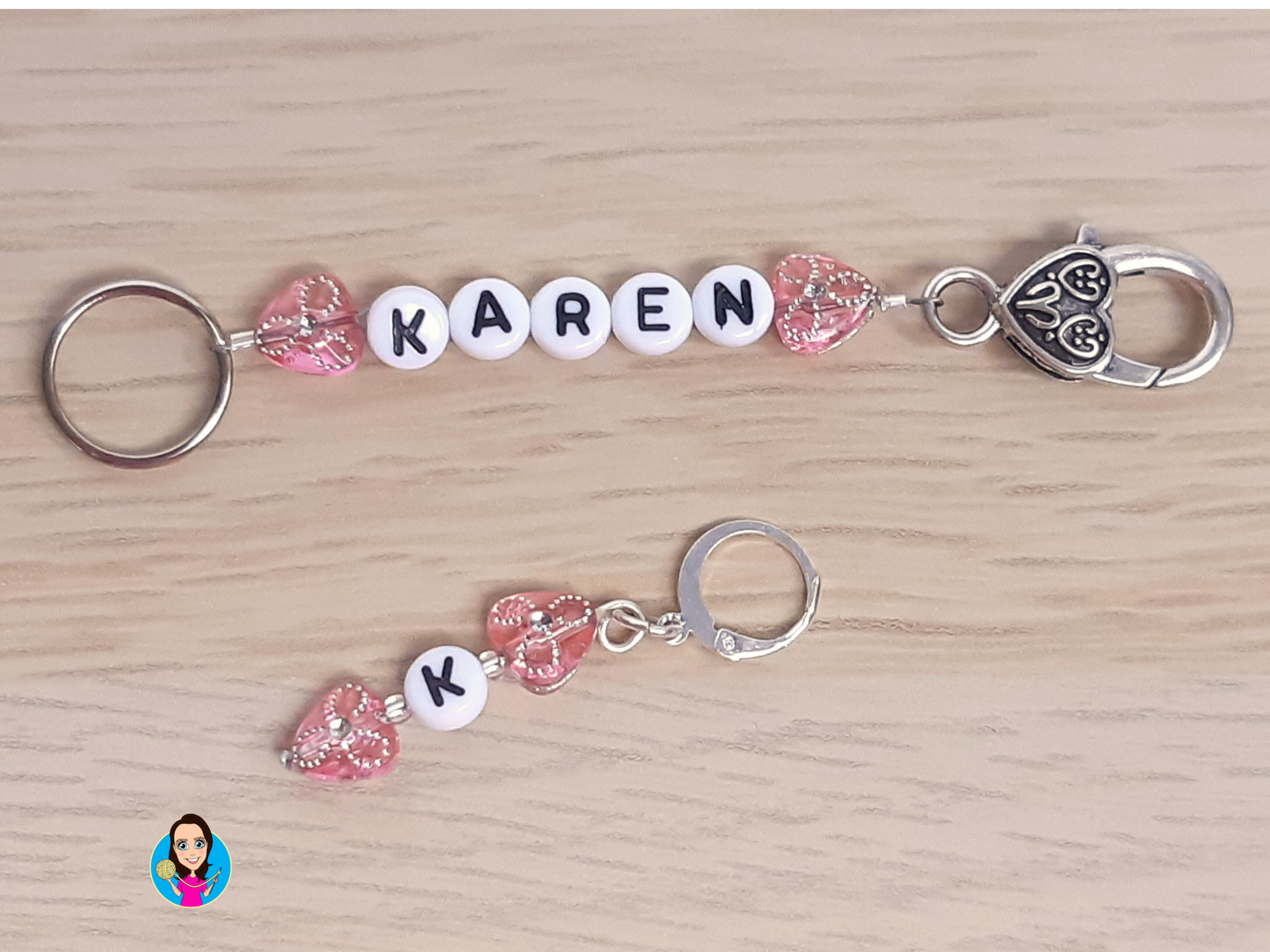 Personalised Name Scissor Fob and Initial Stitch Marker Set