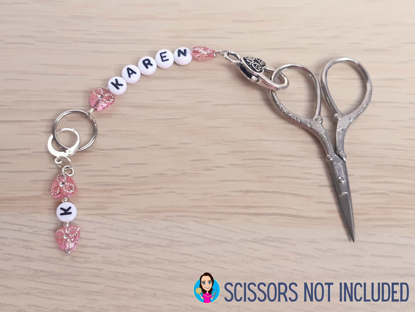 Personalised Name Scissor Fob and Initial Stitch Marker Set