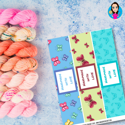 Butterflies wrap labels for crochet products and gifts (Digital download)