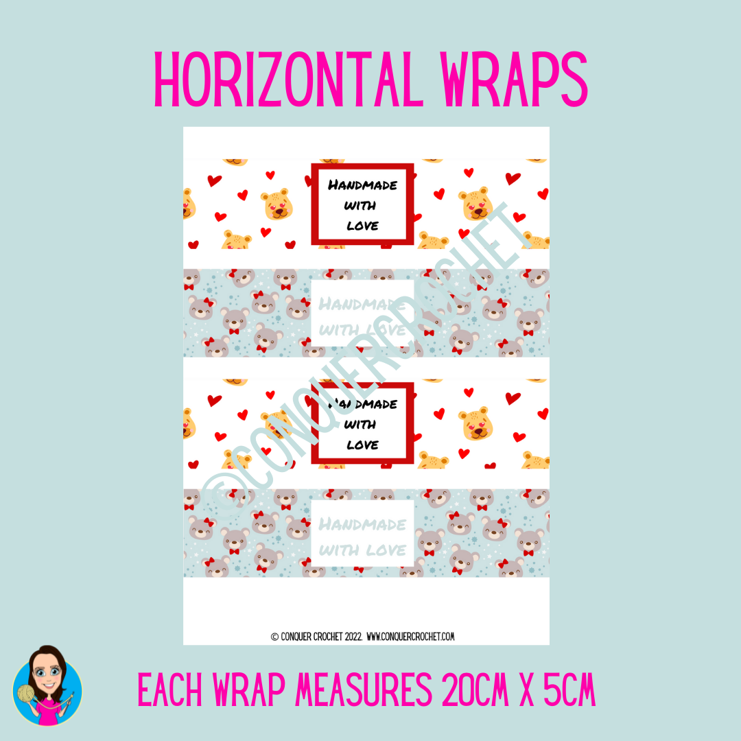 Teddy Bear wrap labels for crochet products and gifts (Digital download)