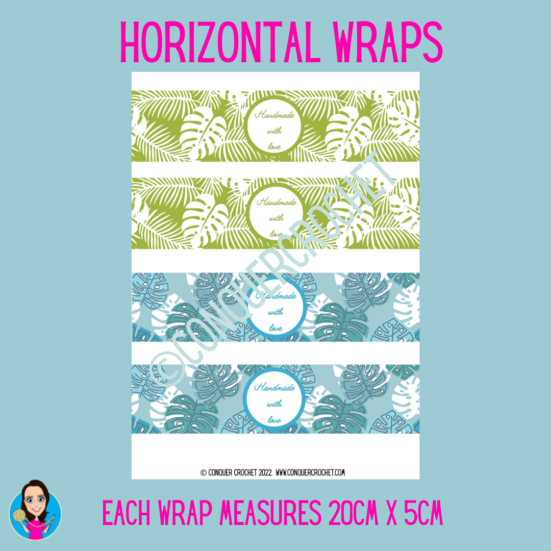 Tropical Leaves wrap labels for crochet products and gifts (Digital download)