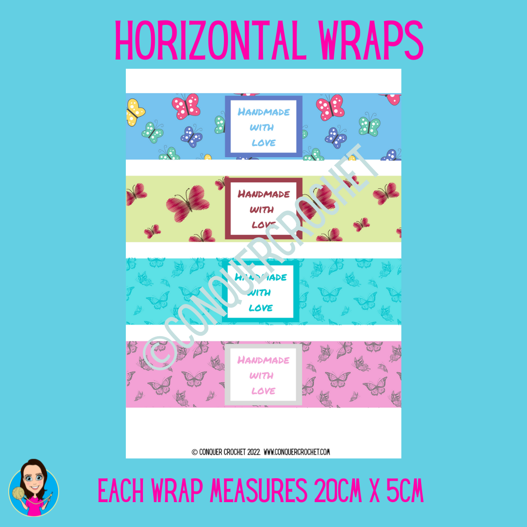 Butterflies wrap labels for crochet products and gifts (Digital download)