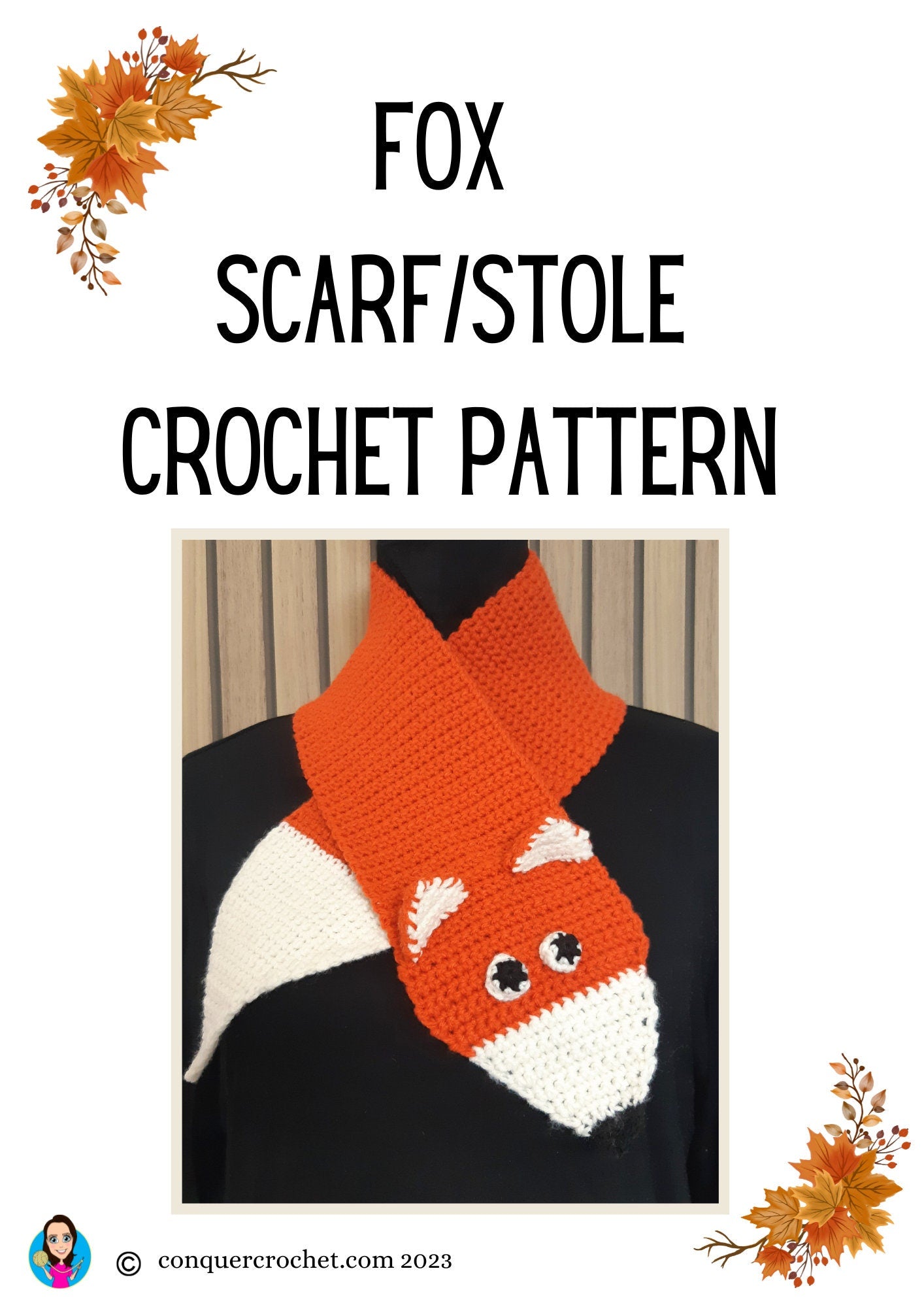 Fox Scarf Crochet Pattern. Fox stole pattern. Digital crochet pattern for fox lovers. Beginner fox scarf crochet pattern.