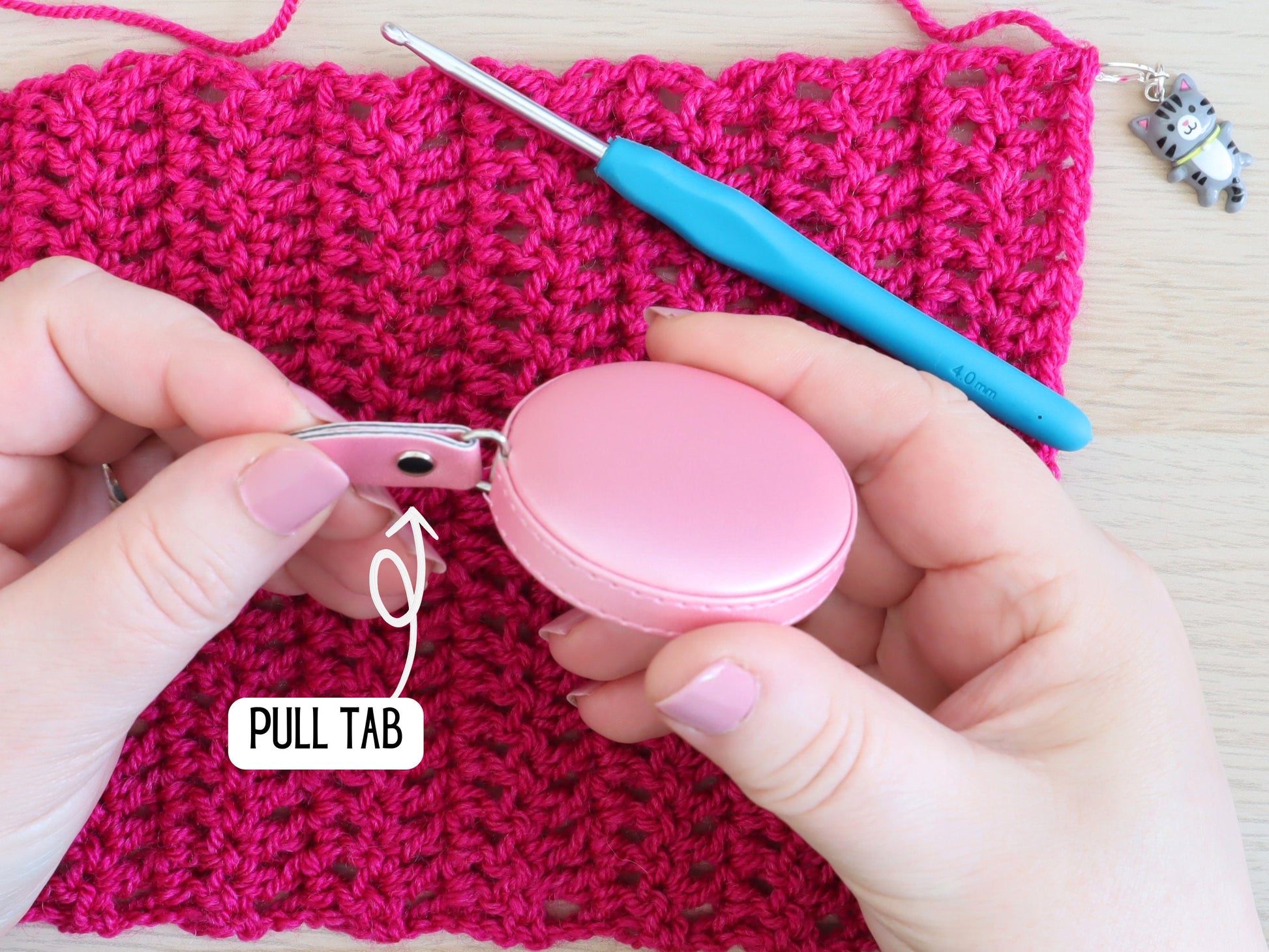 Pink Faux Leather Retractable Tape Measure sewing crochet knitting soft measuring tape crochet notions tools gift for crafters crocheters