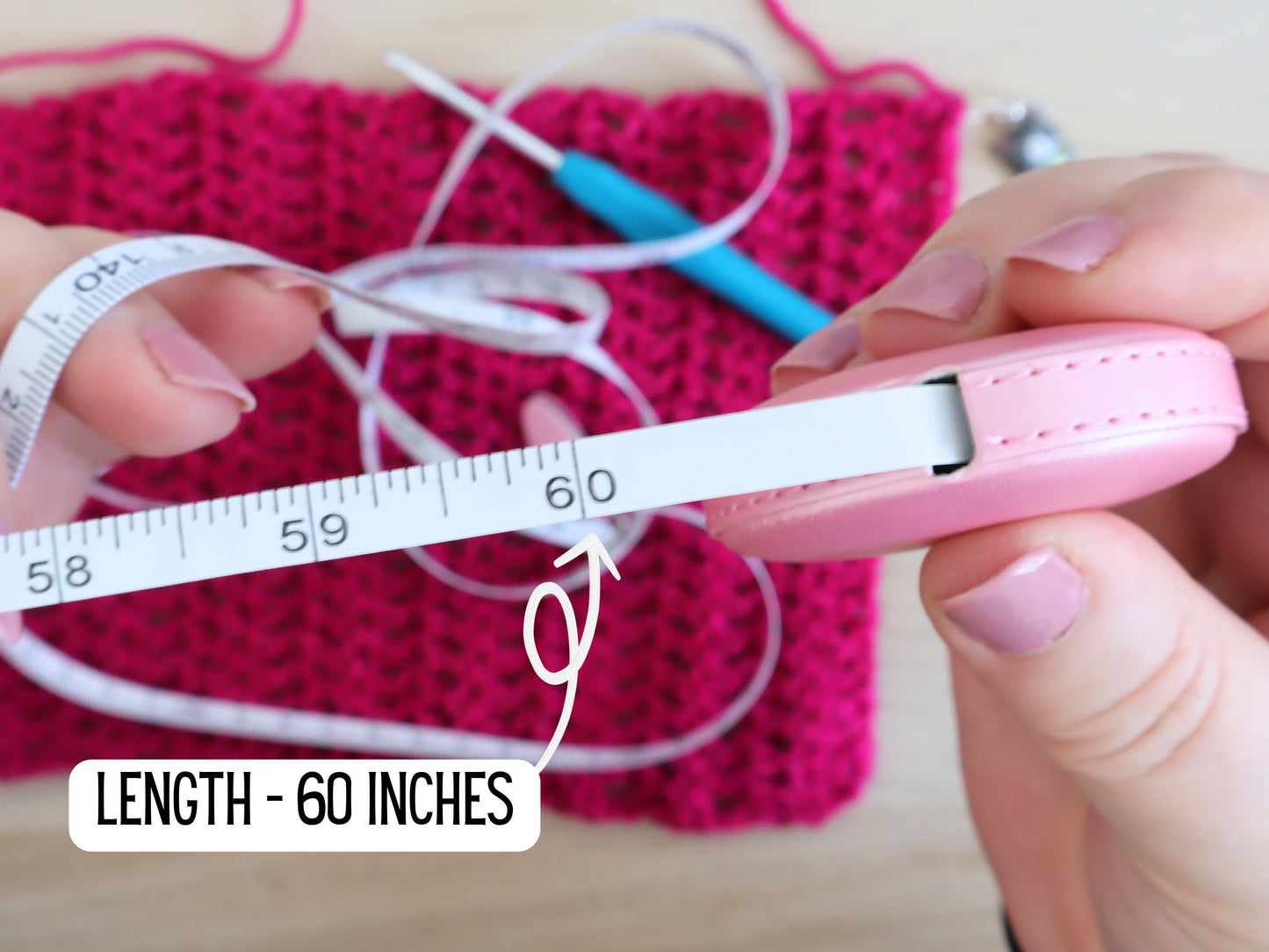 Pink Faux Leather Retractable Tape Measure sewing crochet knitting soft measuring tape crochet notions tools gift for crafters crocheters