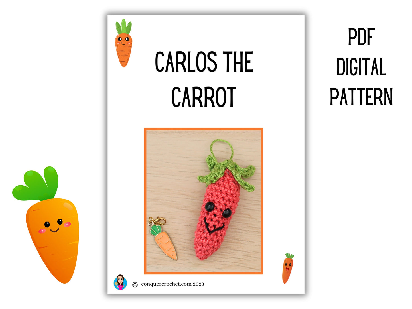 Carlos The Carrot Amigurumi Kawaii Crochet Pattern