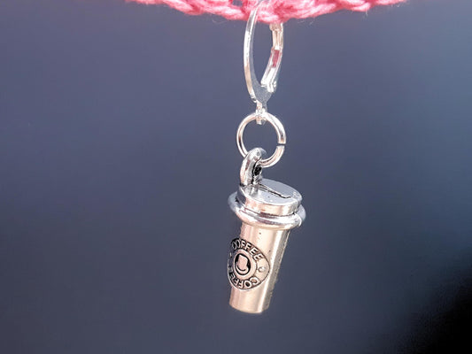 Coffee Cup Charm Silver Stitch Marker