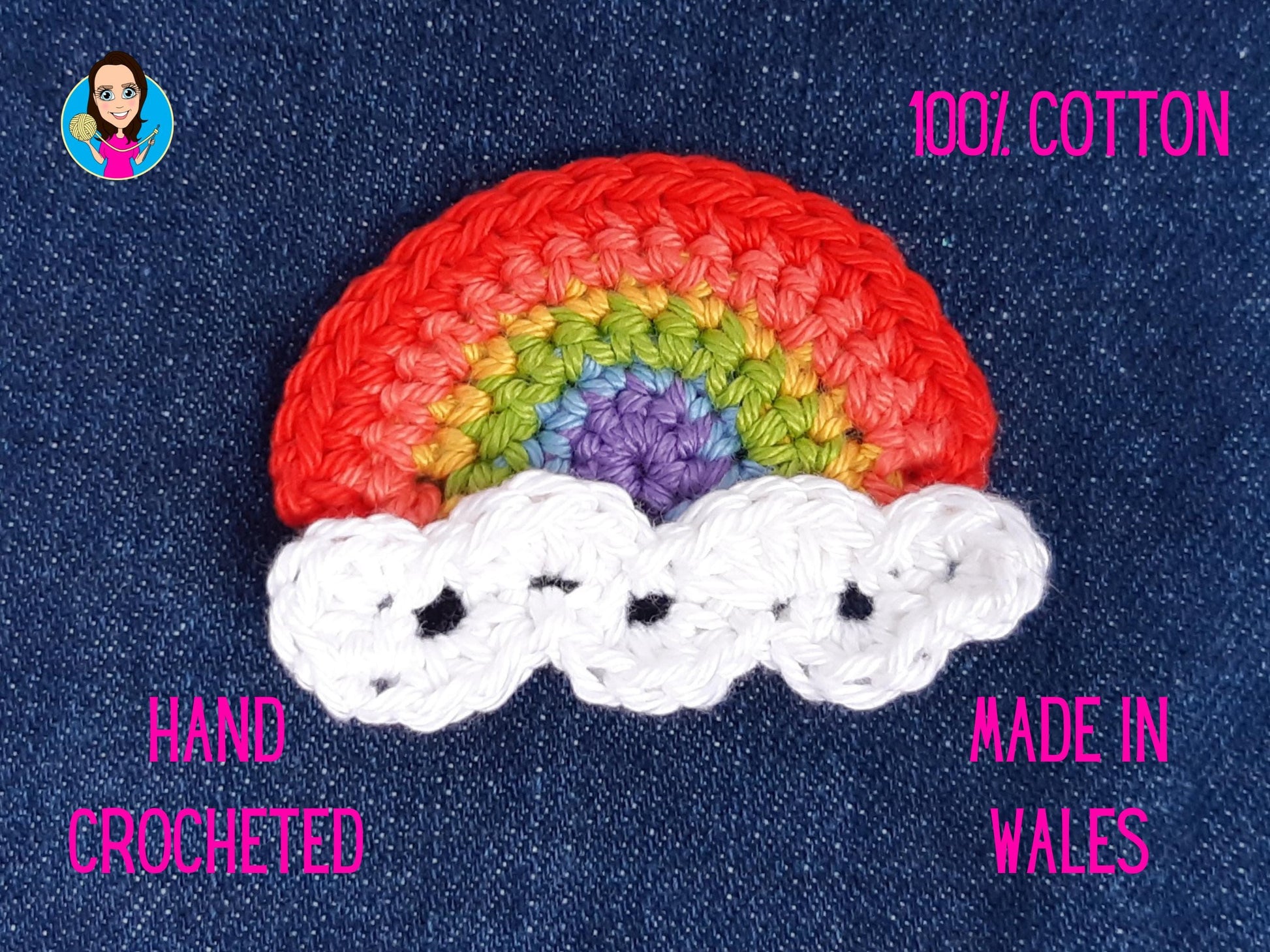 Rainbow and Cloud Sew On Crochet Patch