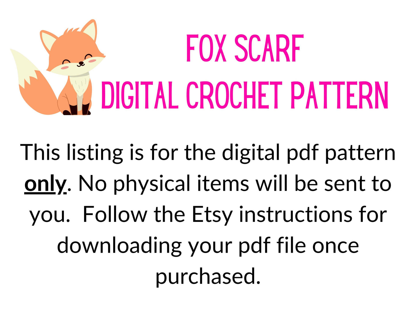 Fox Scarf Crochet Pattern. Fox stole pattern. Digital crochet pattern for fox lovers. Beginner fox scarf crochet pattern.