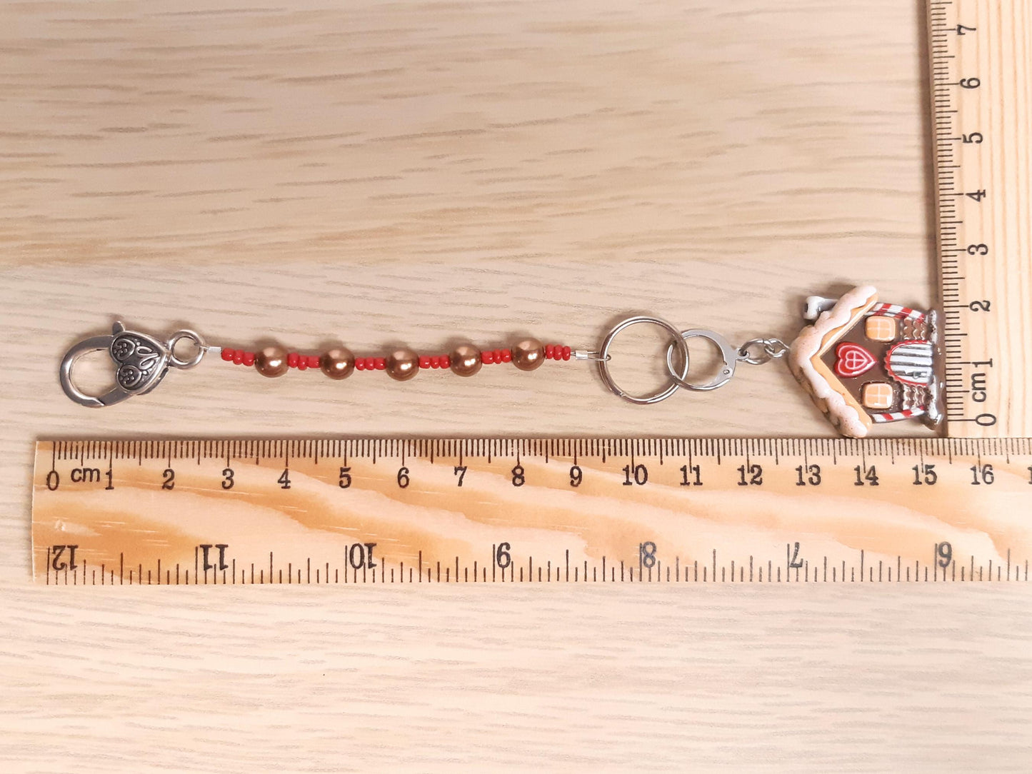 Gingerbread House Beaded Scissor Fob and Stitch Marker Set