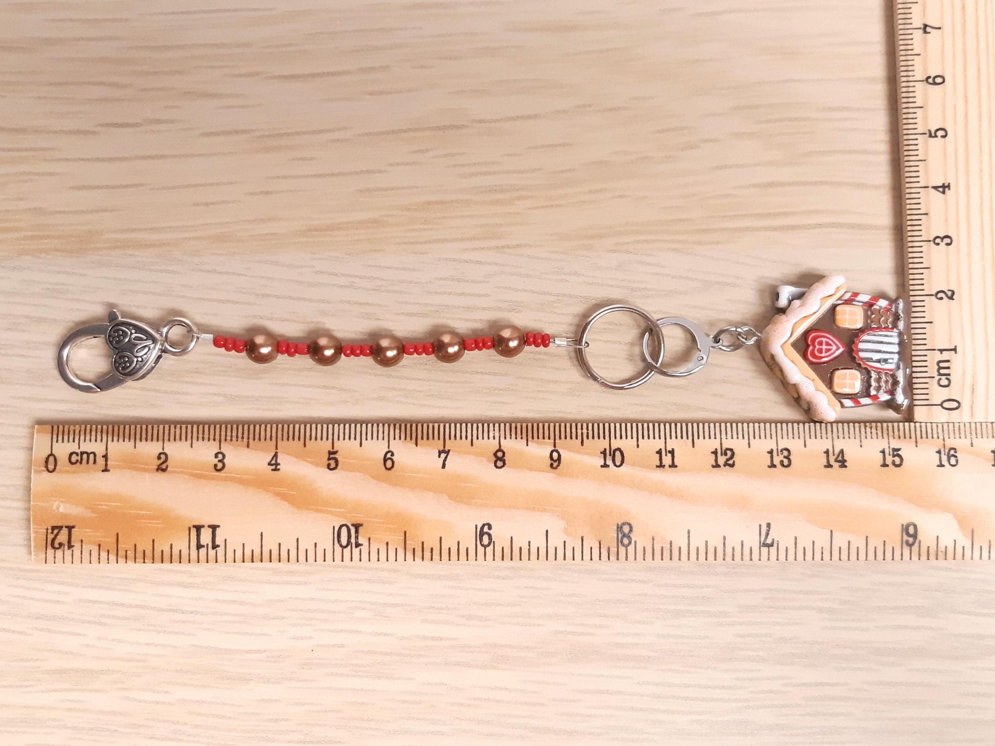 Gingerbread House Beaded Scissor Fob and Stitch Marker Set