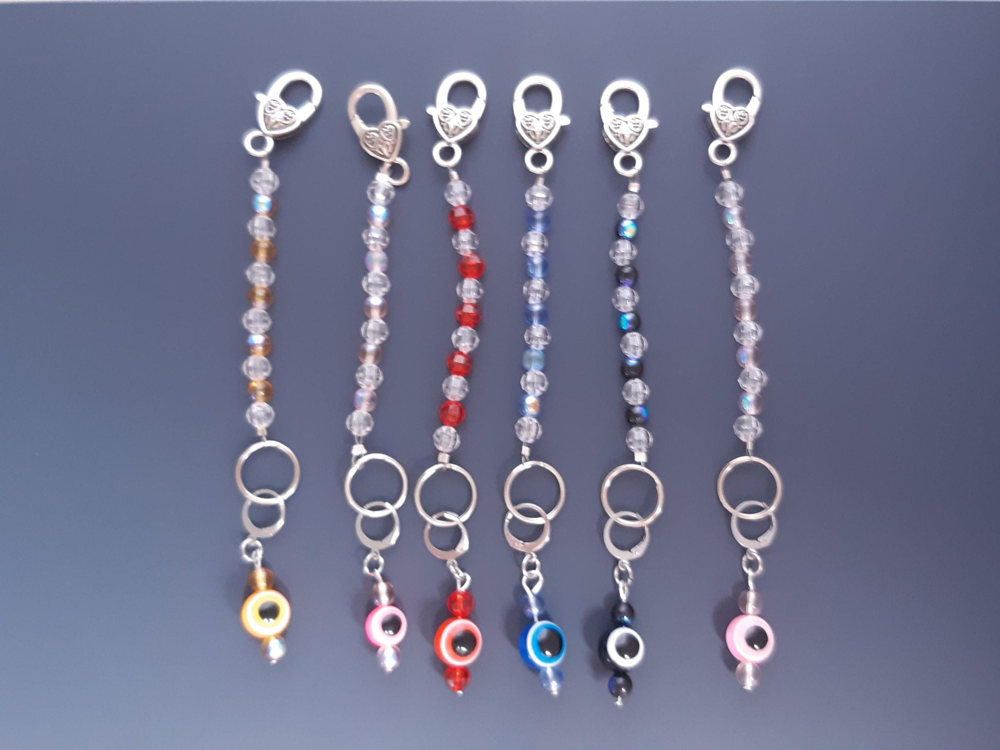 Evil Eye Beaded Scissor Fob and Stitch Marker Set