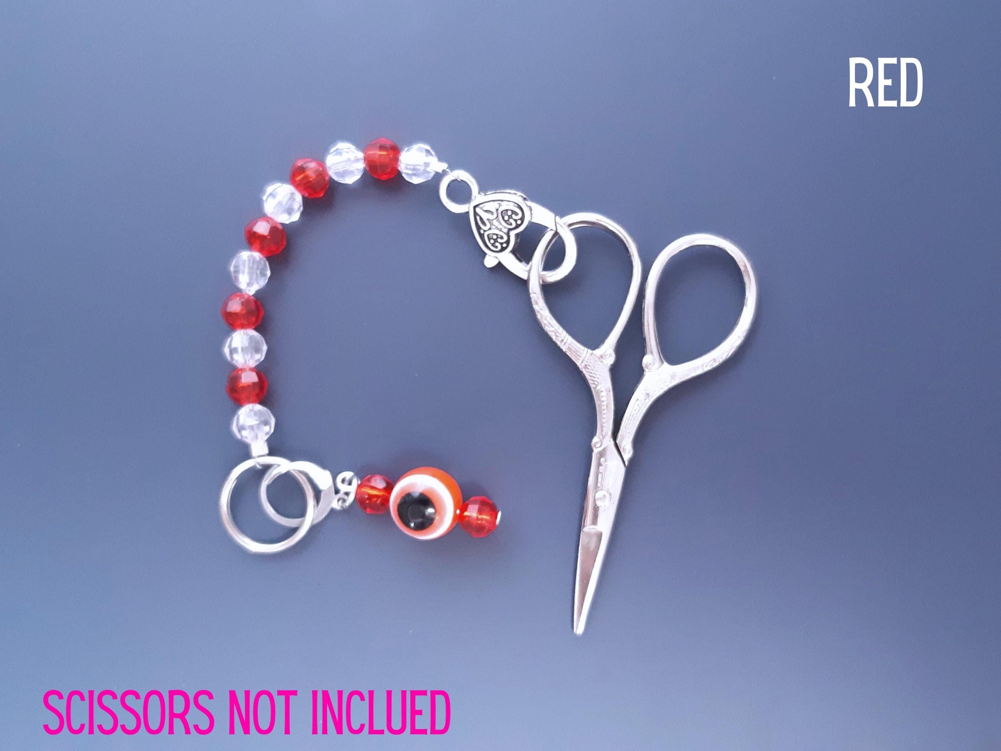 Evil Eye Beaded Scissor Fob and Stitch Marker Set