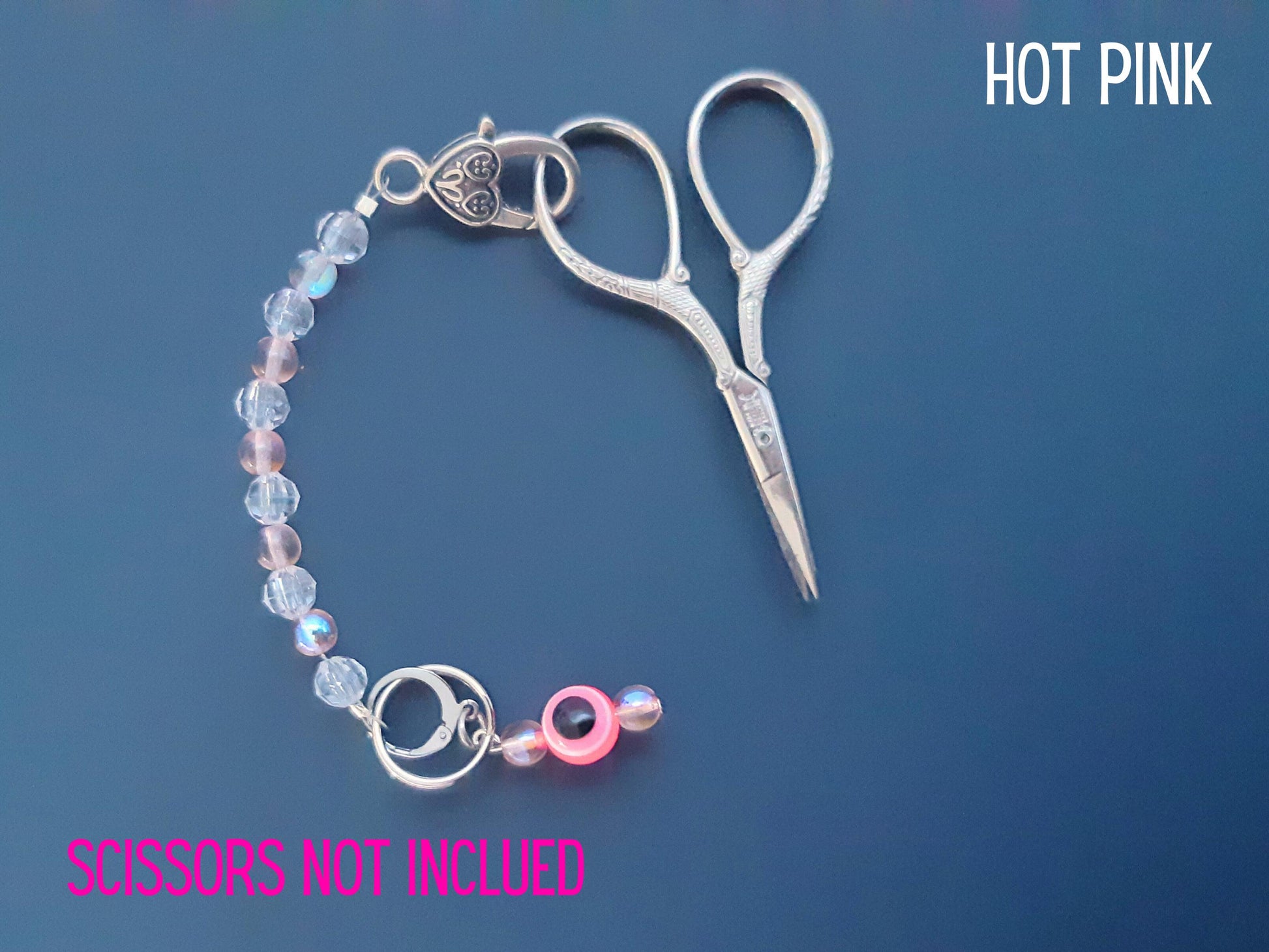 Evil Eye Beaded Scissor Fob and Stitch Marker Set