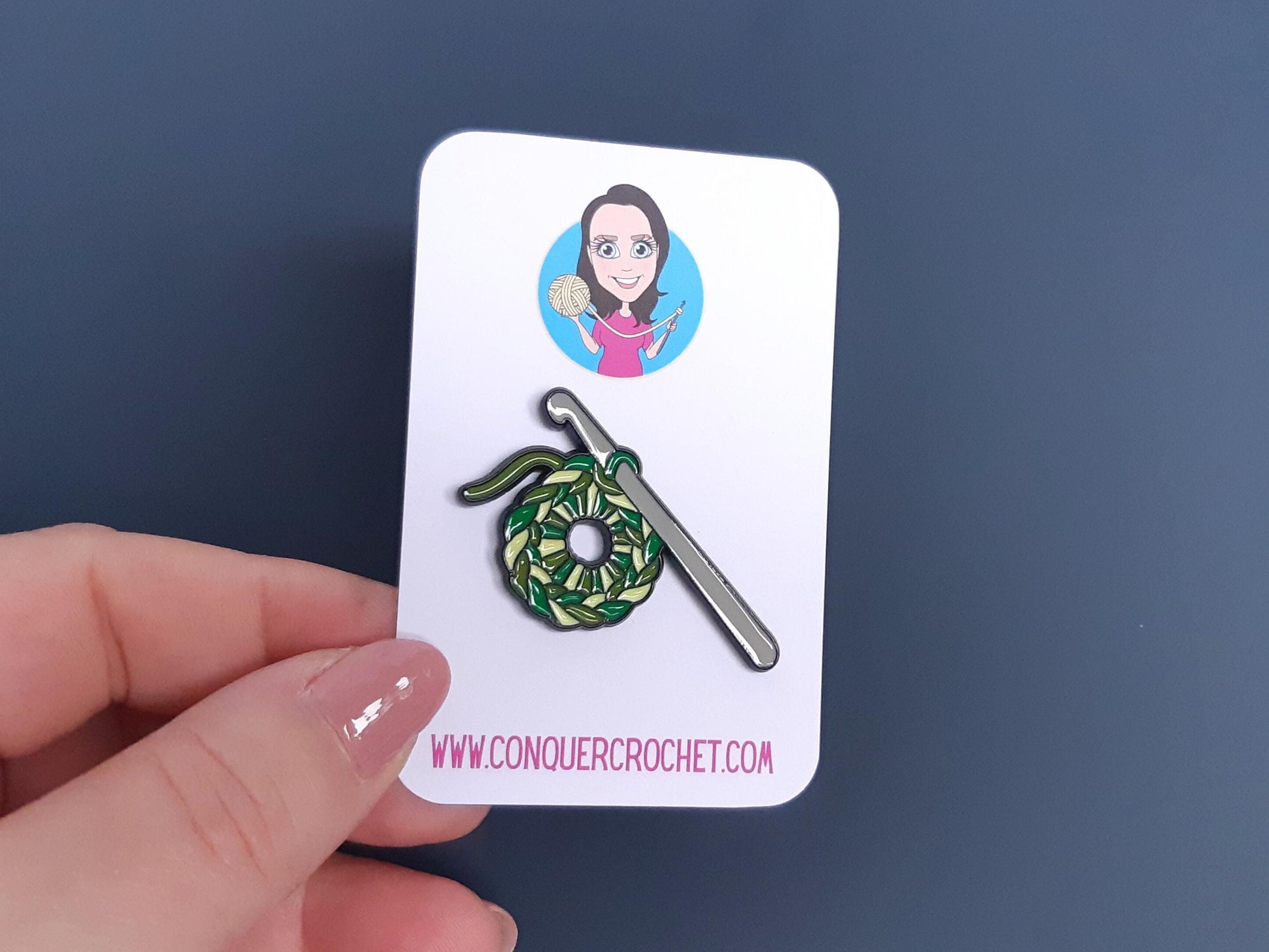 Green Crochet Circle And Hook Pin Badge