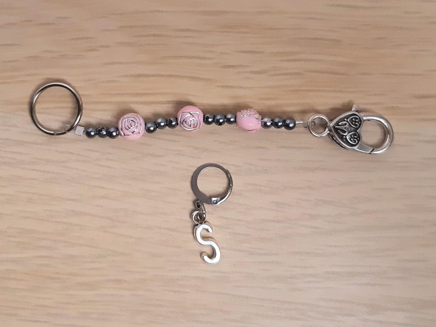 Personalised Initial Beaded Scissor Fob and Stitch Marker Set