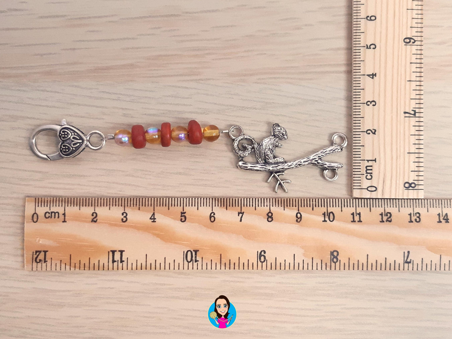 Squirrel Beaded Scissor Fob with Acorn Stitch Markers Set