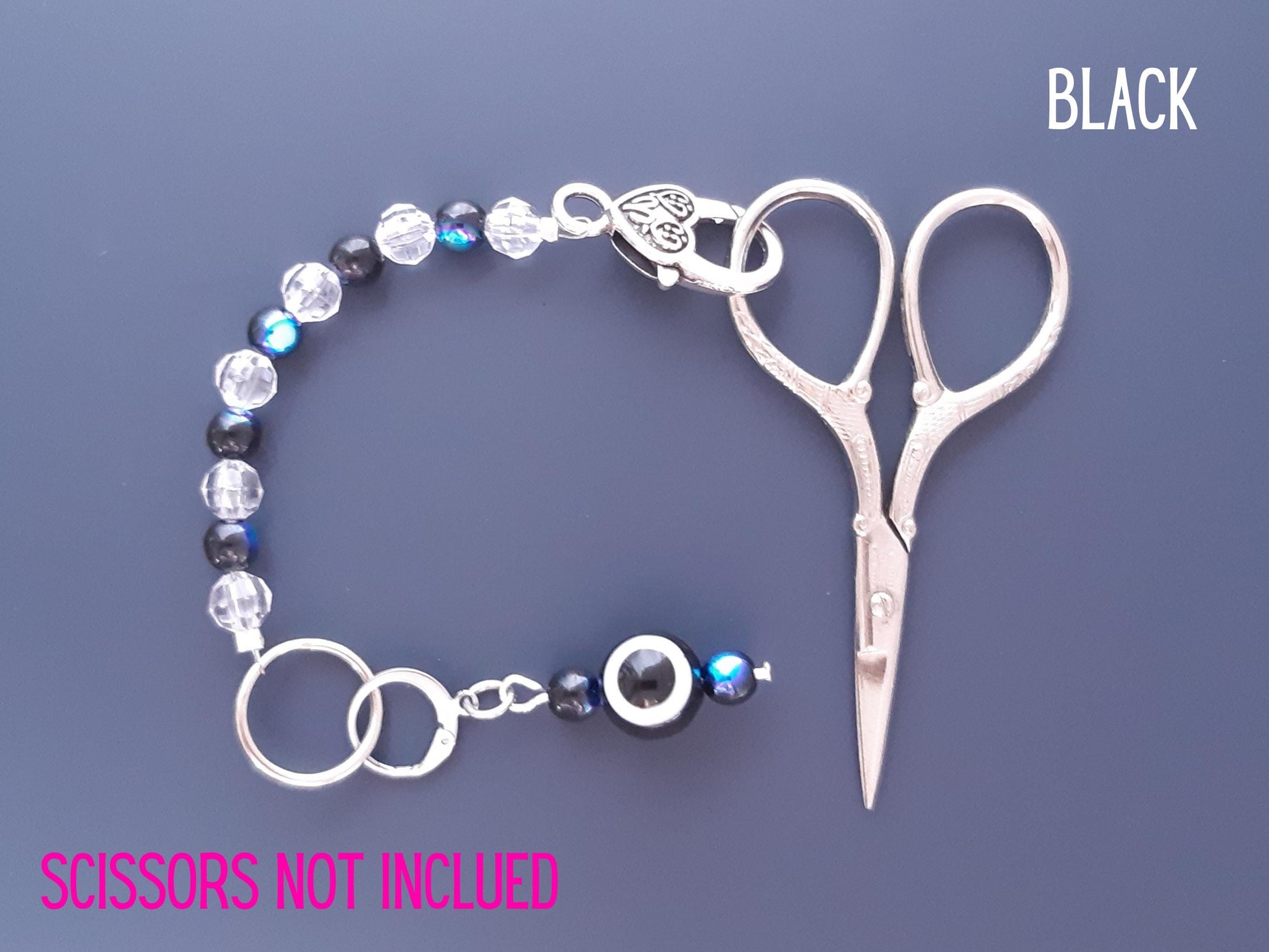 Evil Eye Beaded Scissor Fob and Stitch Marker Set