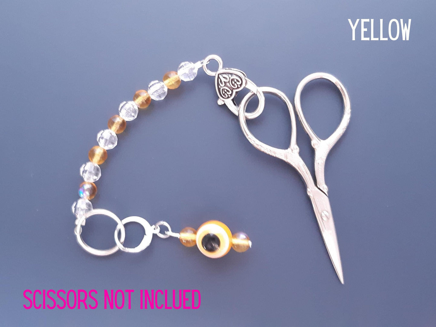 Evil Eye Beaded Scissor Fob and Stitch Marker Set