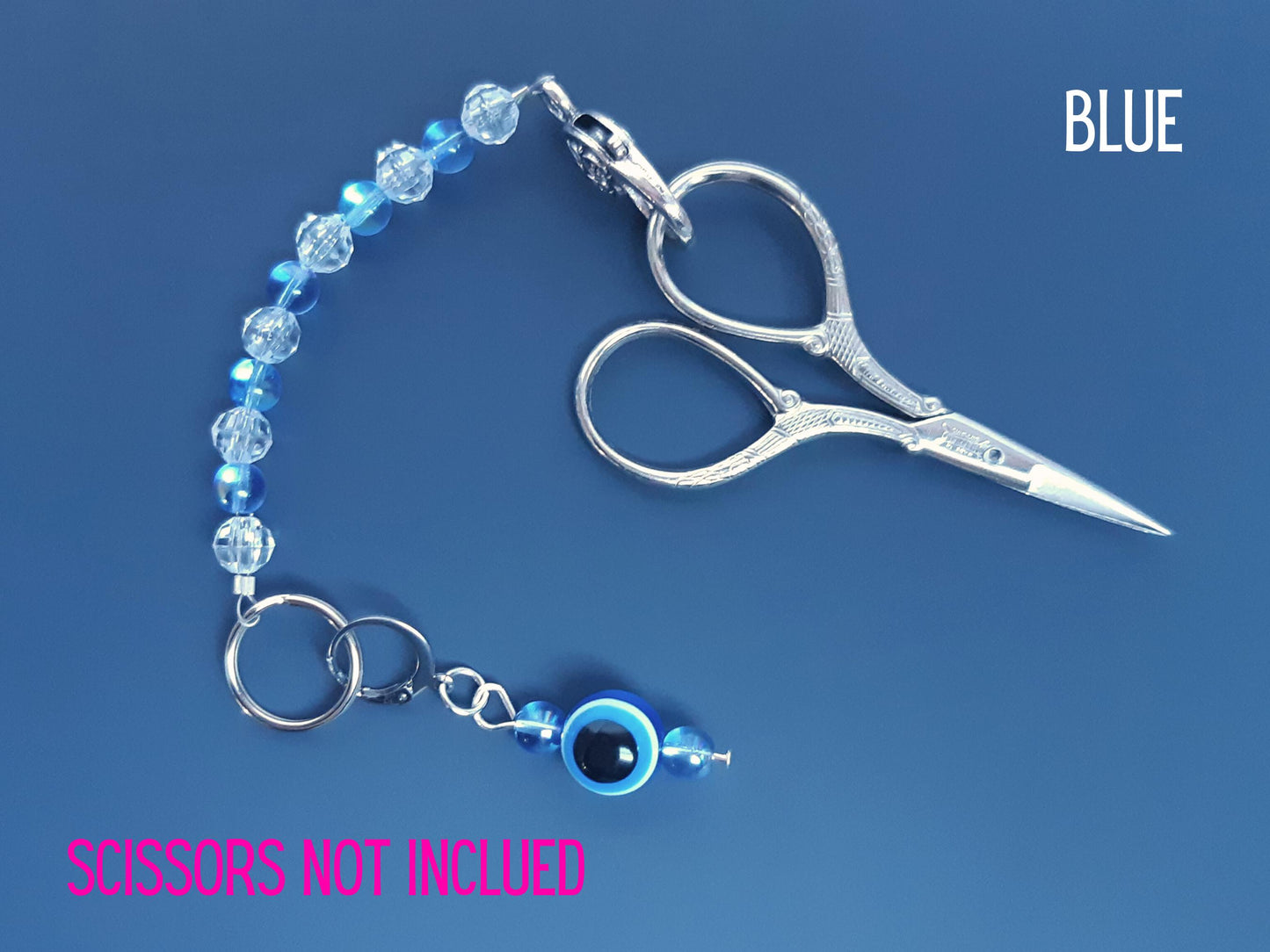 Evil Eye Beaded Scissor Fob and Stitch Marker Set