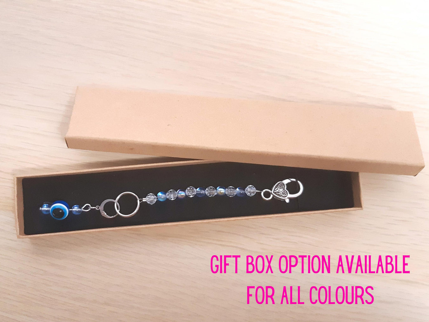 Evil Eye Beaded Scissor Fob and Stitch Marker Set