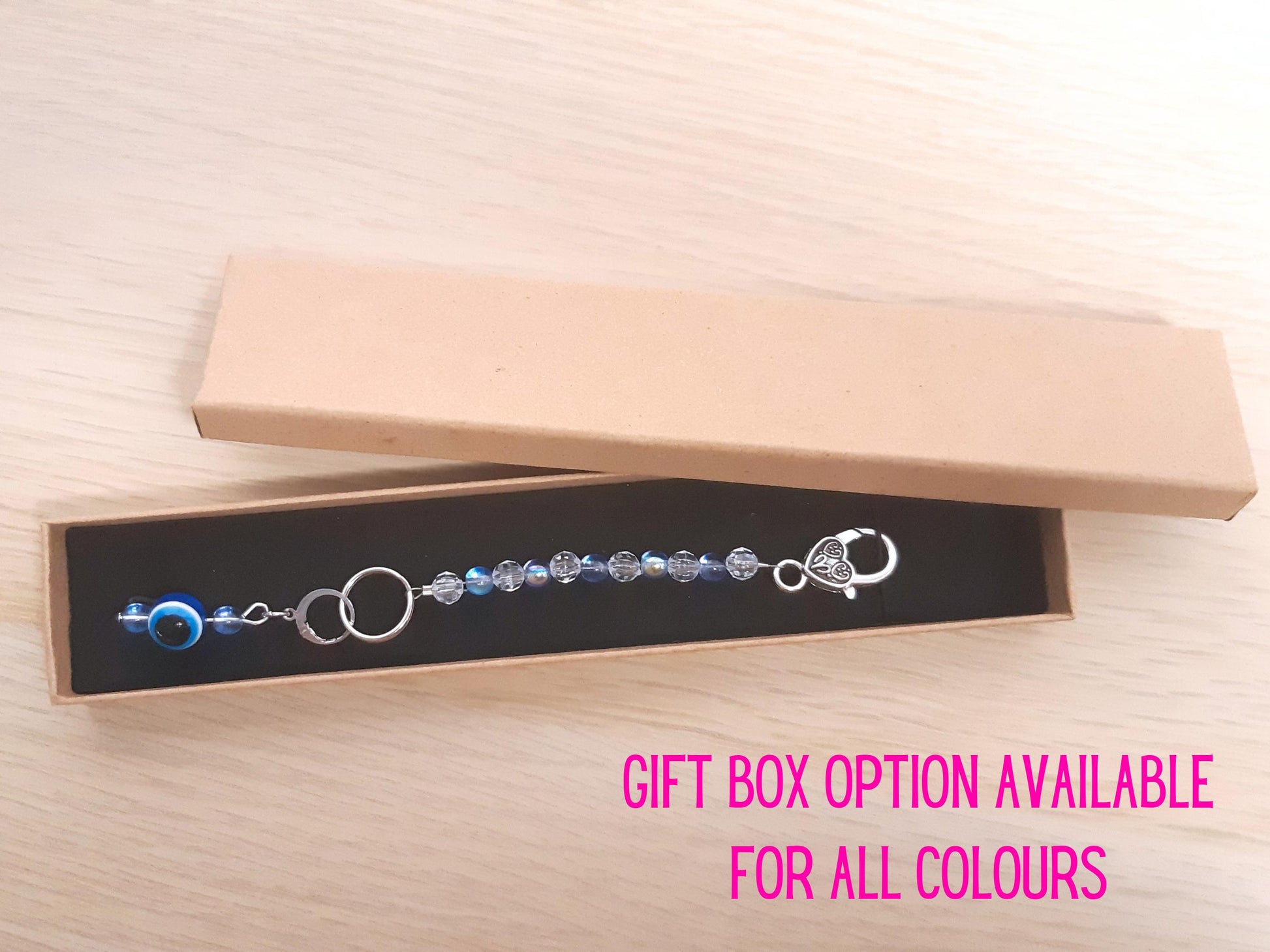 Evil Eye Beaded Scissor Fob and Stitch Marker Set