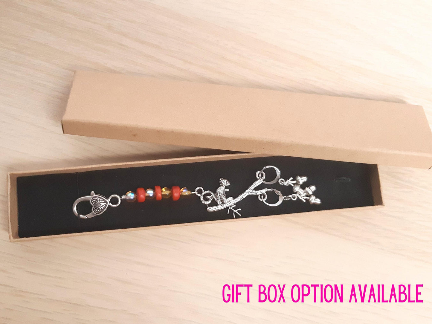 Squirrel Beaded Scissor Fob with Acorn Stitch Markers Set