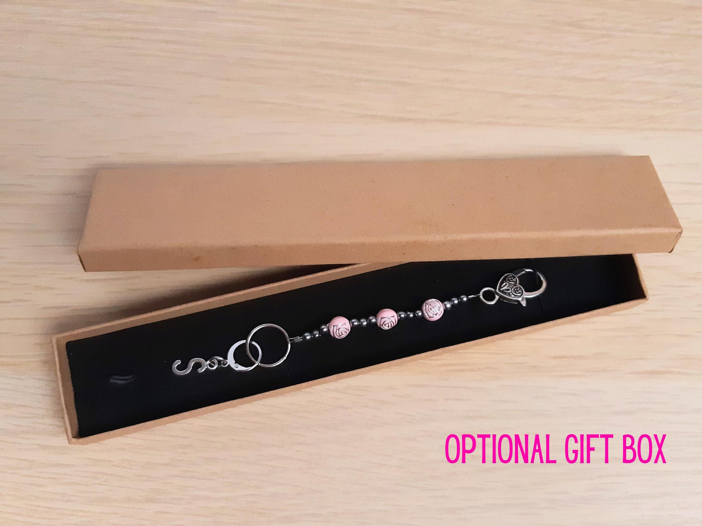 Personalised Initial Beaded Scissor Fob and Stitch Marker Set