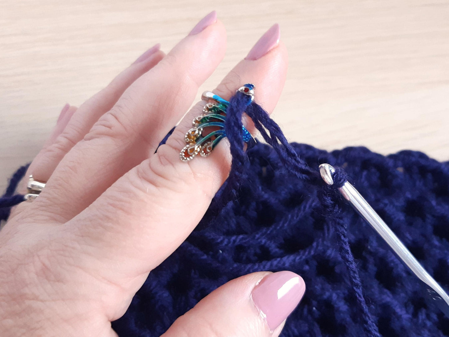 Painted Peacock Crochet Tension Ring
